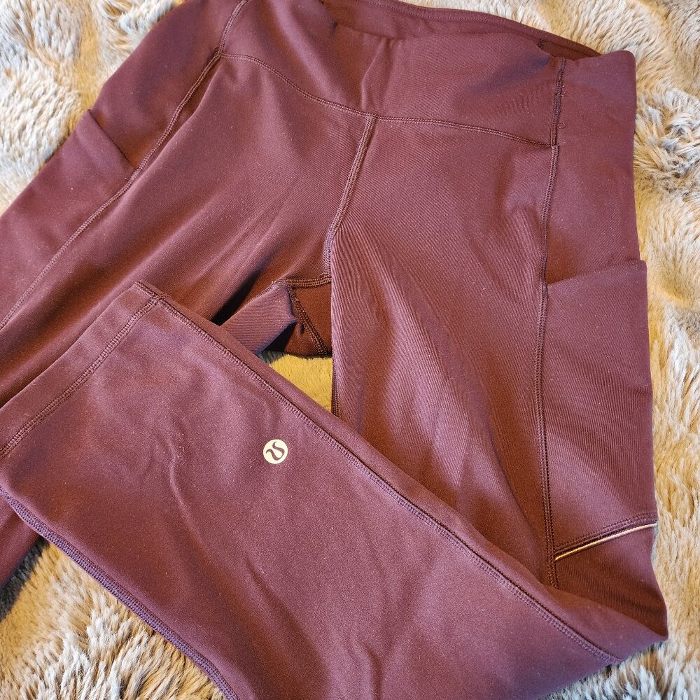 Lululemon Burgundy Cropped Leggings – Size 6, 28" Length, Excellent Condition